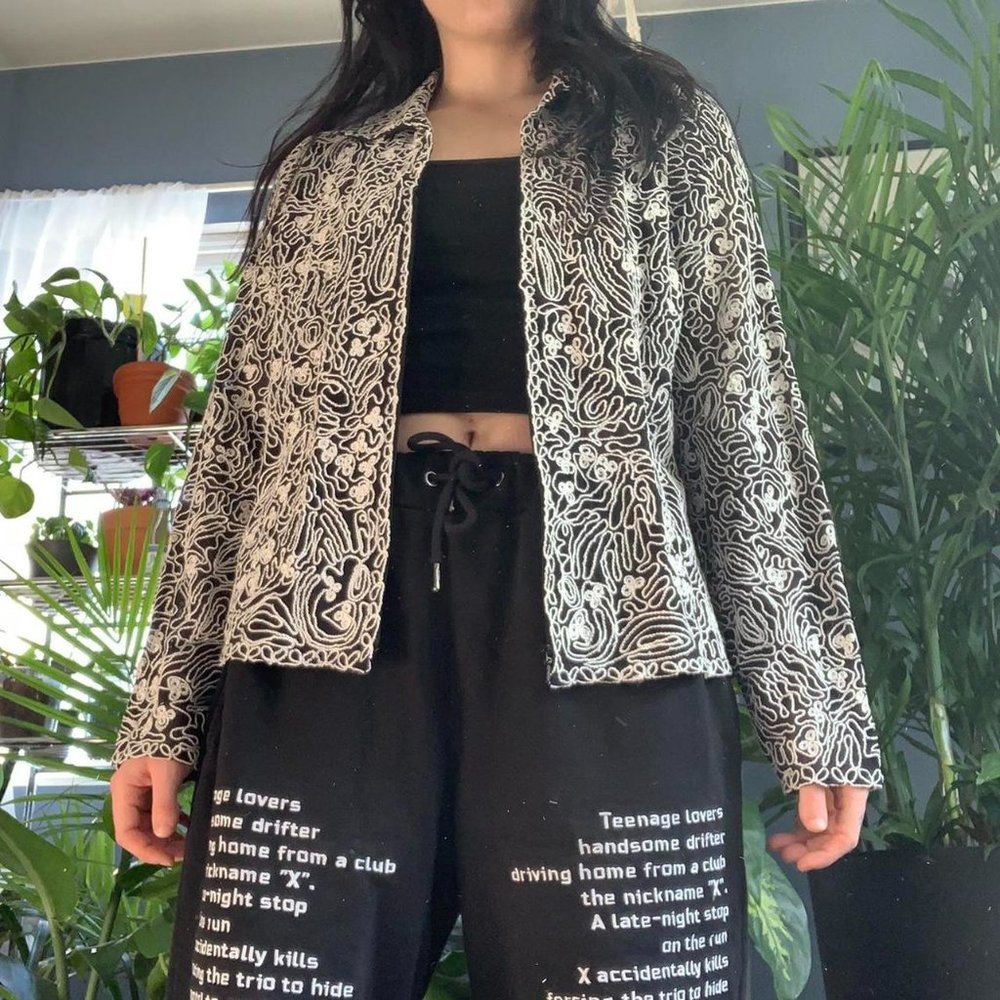 Quirky Sheer Zip Up With Unique Squiggle Texture - image 1